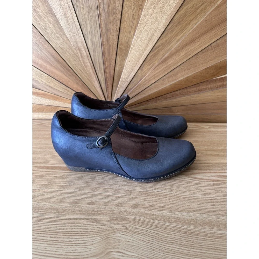 Dansko Loralie Comfort Mary Jane Wedge Gray Leather Womens EUR 38/US 7.5-8‎
